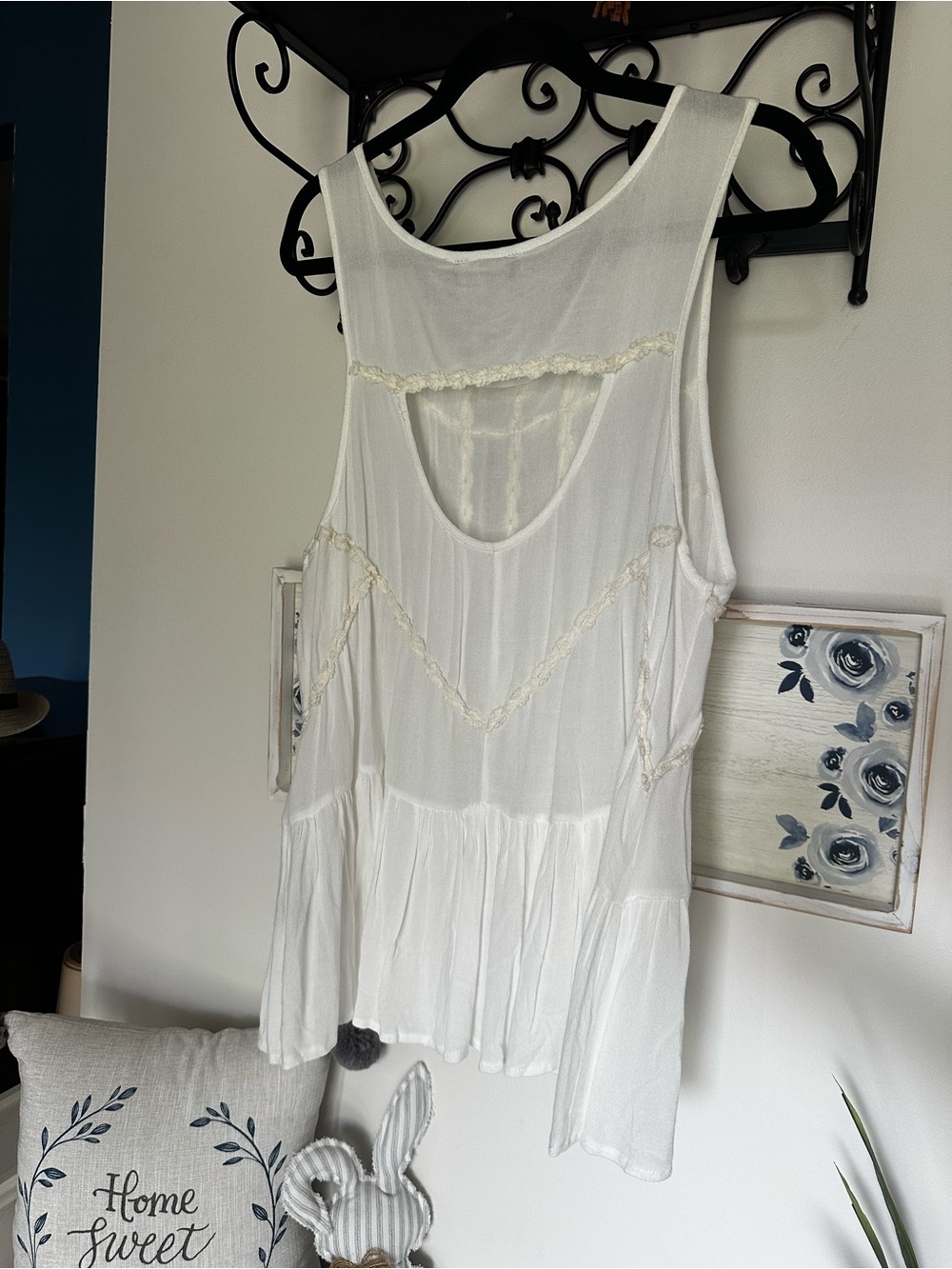 POL White Tank Top with Cream Braided Trim - Picture 6 of 9